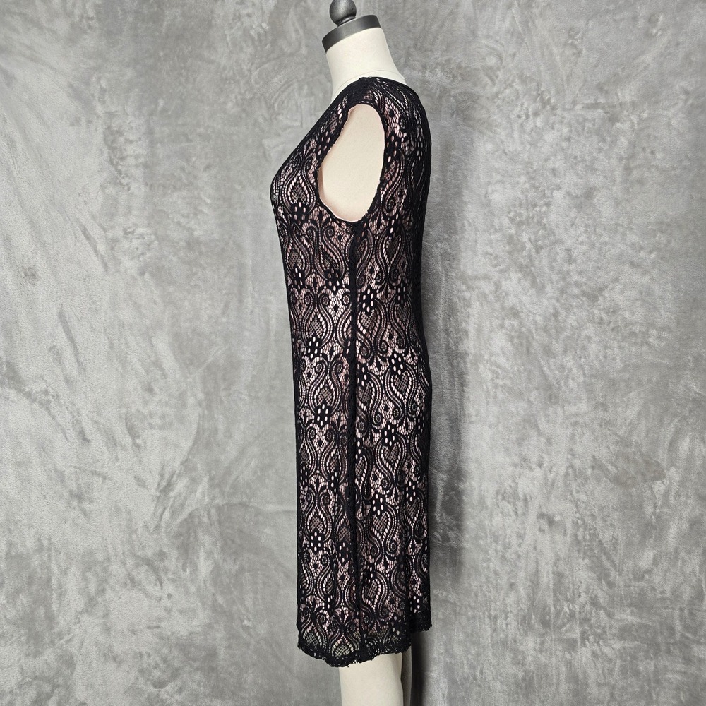 Connected Apparel Dress Women‎ 10 Black Lace Pink Sheath Cap Sleeve Modest Party - Picture 2 of 13